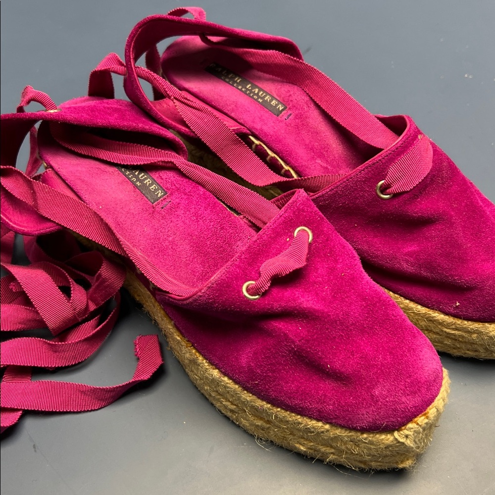 Ralph Lauren fuchsia Suede Espadrilles - tie up